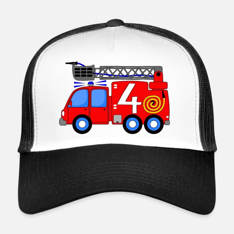 Feuerwehrfahrzeug 4 Geburtstag Kinder - Trucker Cap - Weiß/Schwarz