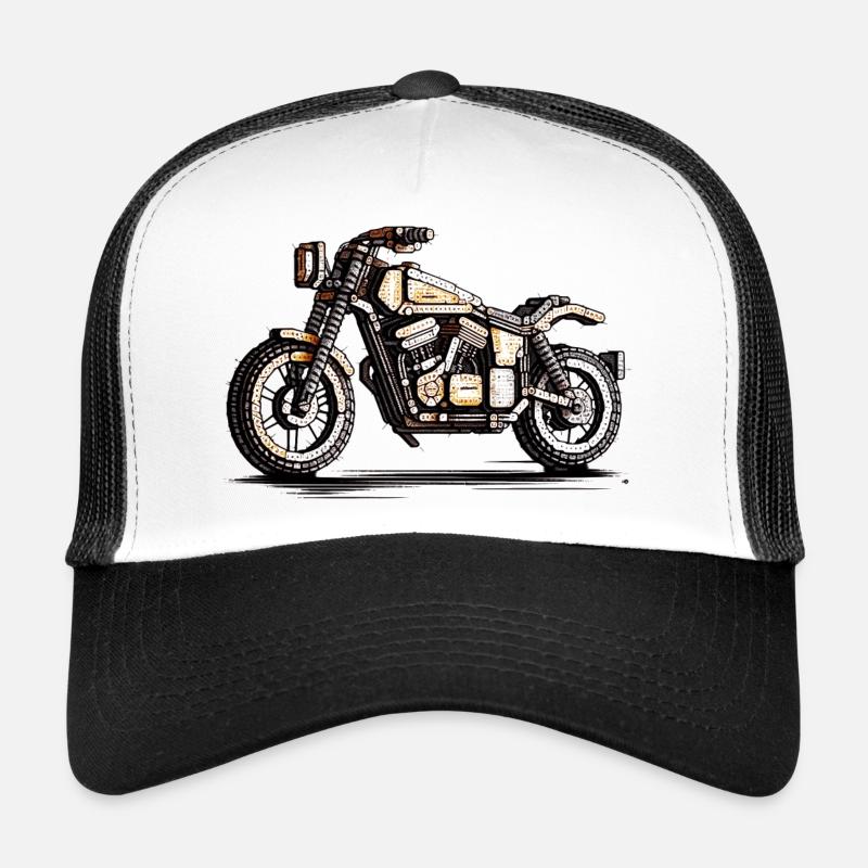 Motorrad als Oldtimer Zweirad in 16-Bit - Trucker Cap - Weiß/Schwarz