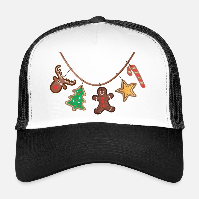 Plätzchen Kette Weihnachten Lebkuchen Zuckerstange - Trucker Cap - Weiß/Schwarz