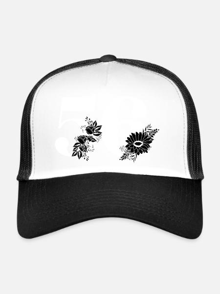 Numéro 56 floral noir - 56e anniversaire floral - Casquette trucker  - blanc/noir - Devant