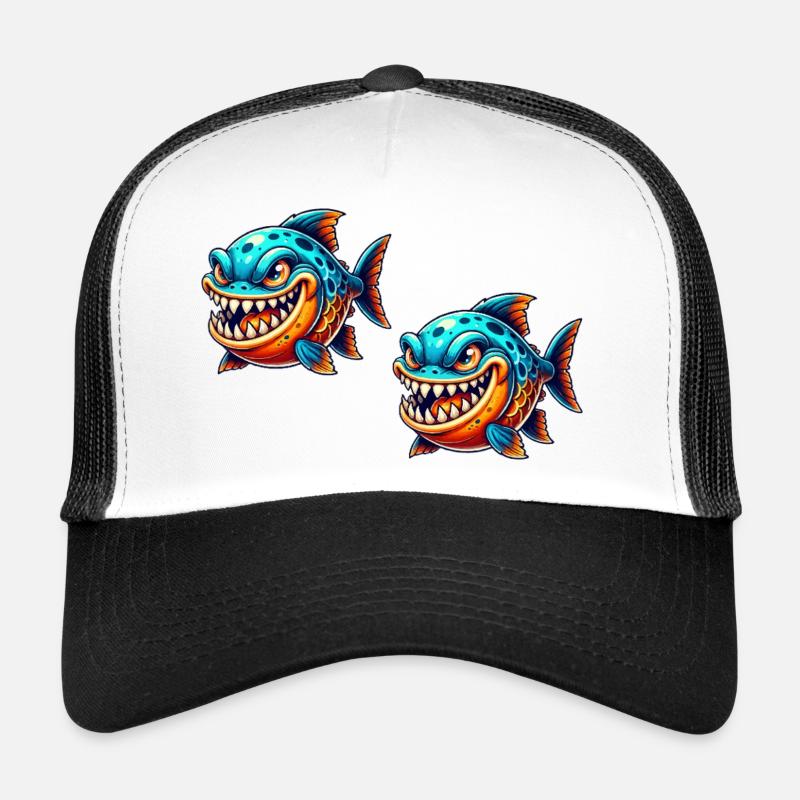 piranha comic fisch 2 - Trucker Cap - Weiß/Schwarz