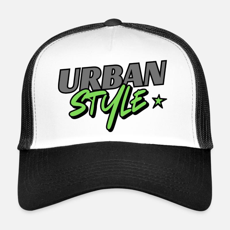 Style urbain – Look graffiti avec un accent vert Casquette trucker 