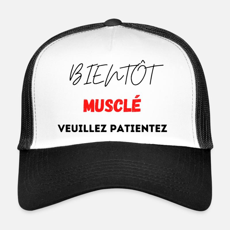 Muscular Design with Red Geometric Pattern - Trucker Cap - white/black