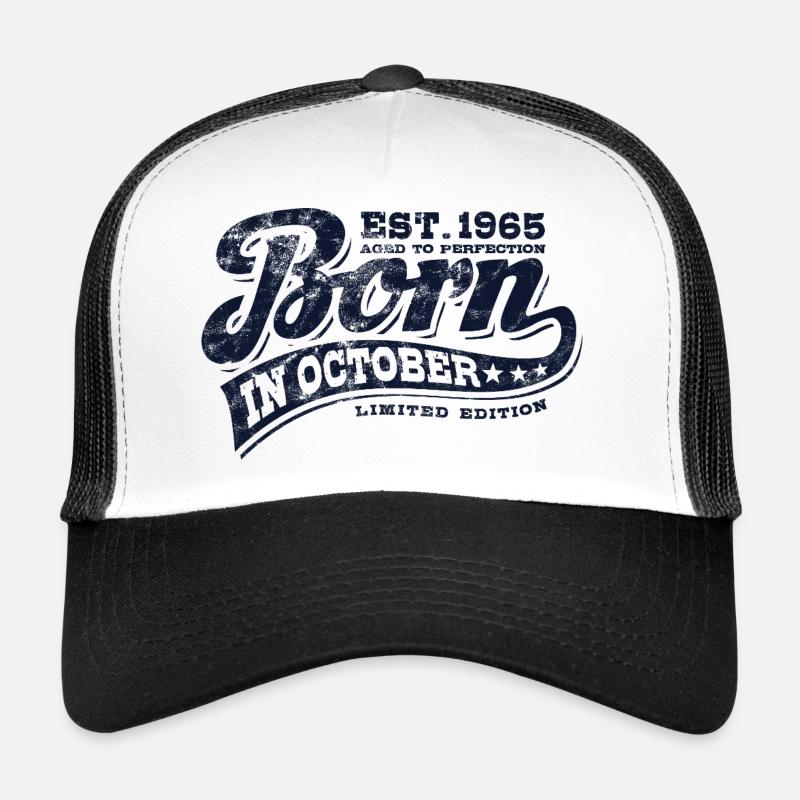Born in October 1965 - Geburtstag - Geschenk - Trucker Cap - Weiß/Schwarz