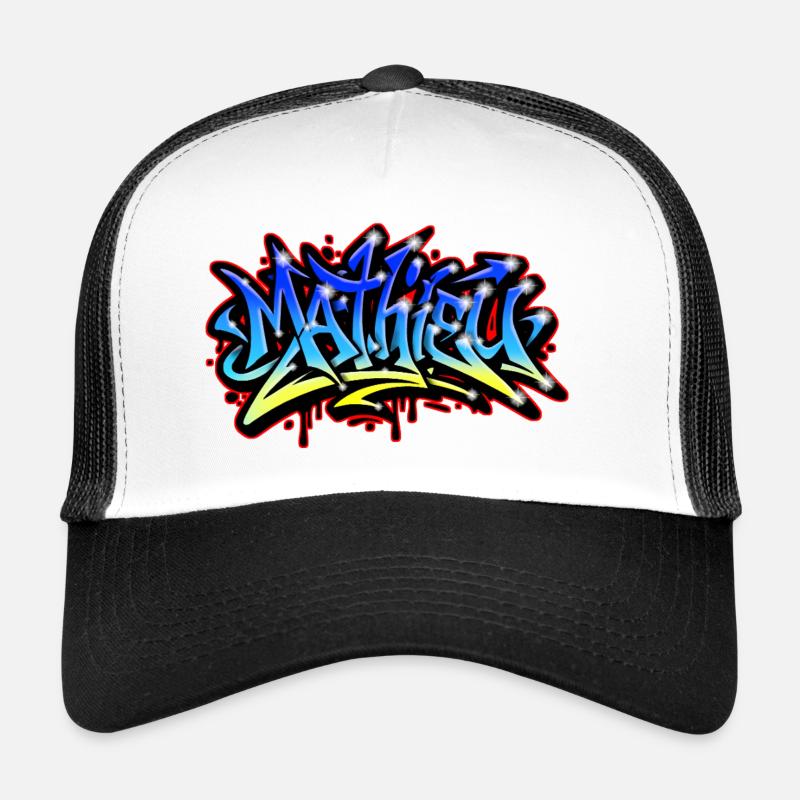 Mathieu Graffiti imprimable bleu jaune Casquette trucker 
