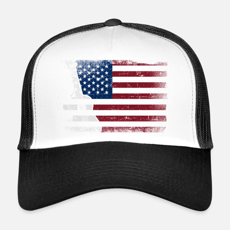 Hawaiian Ukulele Uke American Flag Trucker Cap