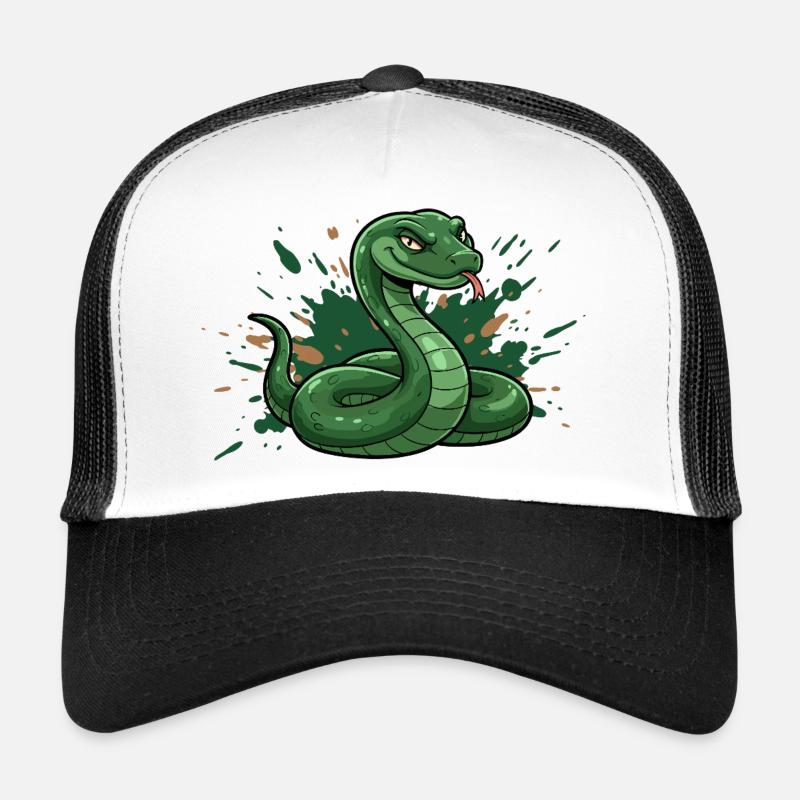 Serpent de dessin animé vert avec éclaboussures Casquette trucker 