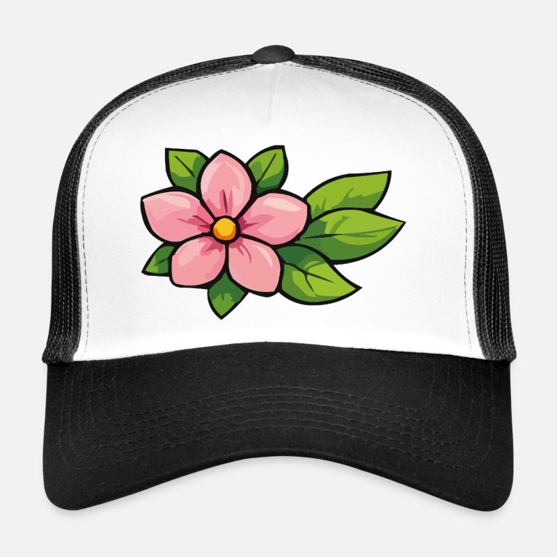 Fleur rose aux feuilles vertes Casquette trucker 