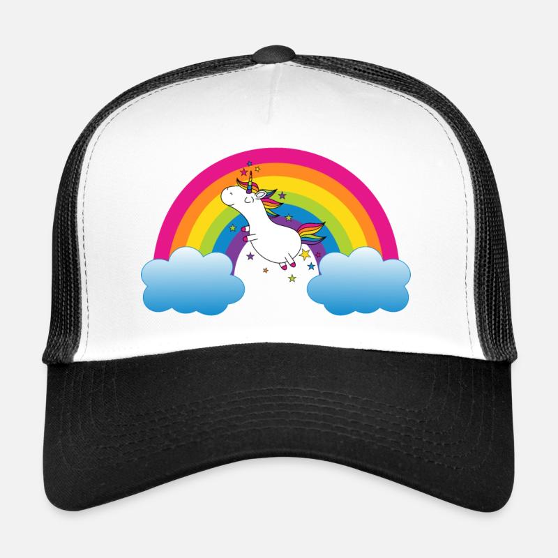 Regenbogen mit Einhorn - Trucker Cap - Weiß/Schwarz