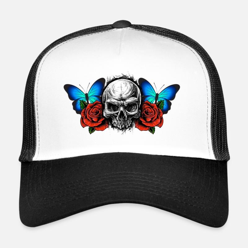 crâne crâne crâne de rose fleurs papillon Casquette trucker 