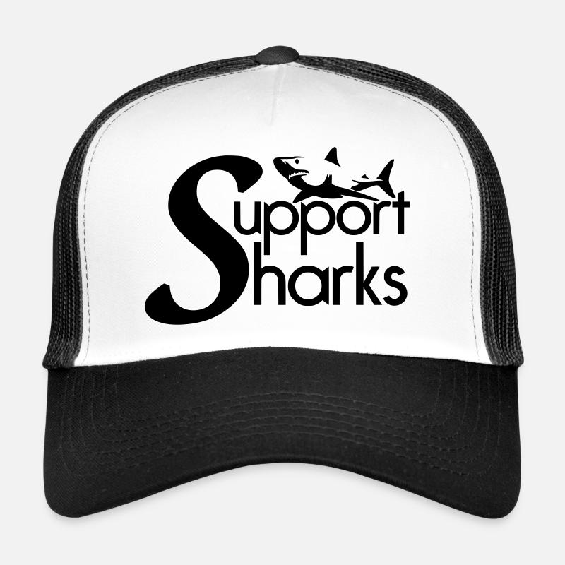 Support Sharks Hai Haie Tier Tierschutz Geschenk - Trucker Cap - Weiß/Schwarz