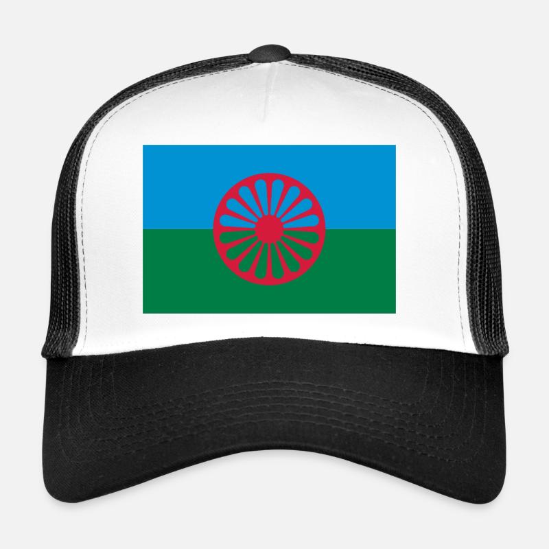 Drapeaux des Roms (V) - Casquette trucker  - blanc/noir