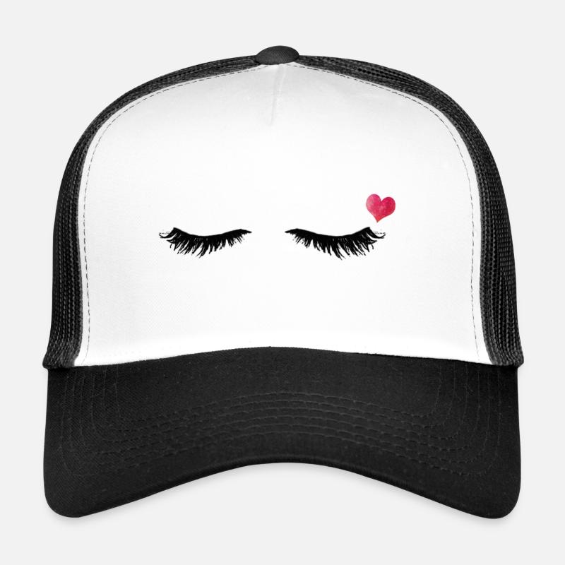 Wimpern - Herz - Augen zu - Geschenkidee - Trucker Cap - Weiß/Schwarz