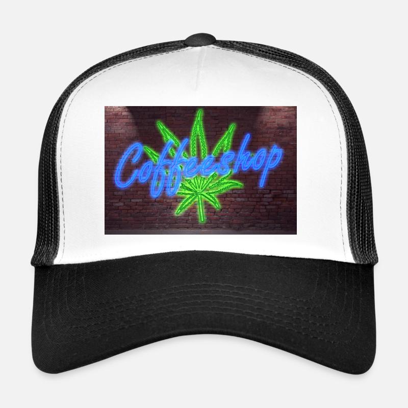 Affiche de lettrage Coffeeshop sur le mur de briques Casquette trucker 