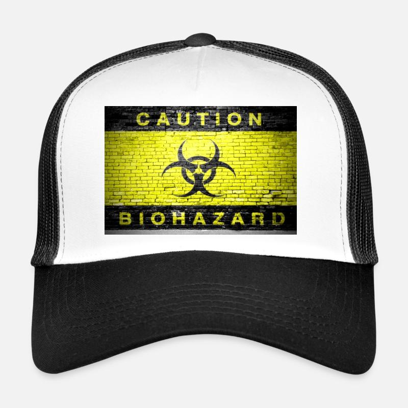Caution Biohazard brick wall poster Trucker Cap