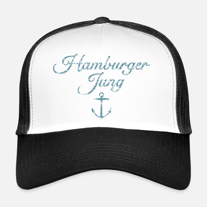 Hamburger Jung (Vintage Hellblau) Hamburg Anker - Trucker Cap - Weiß/Schwarz