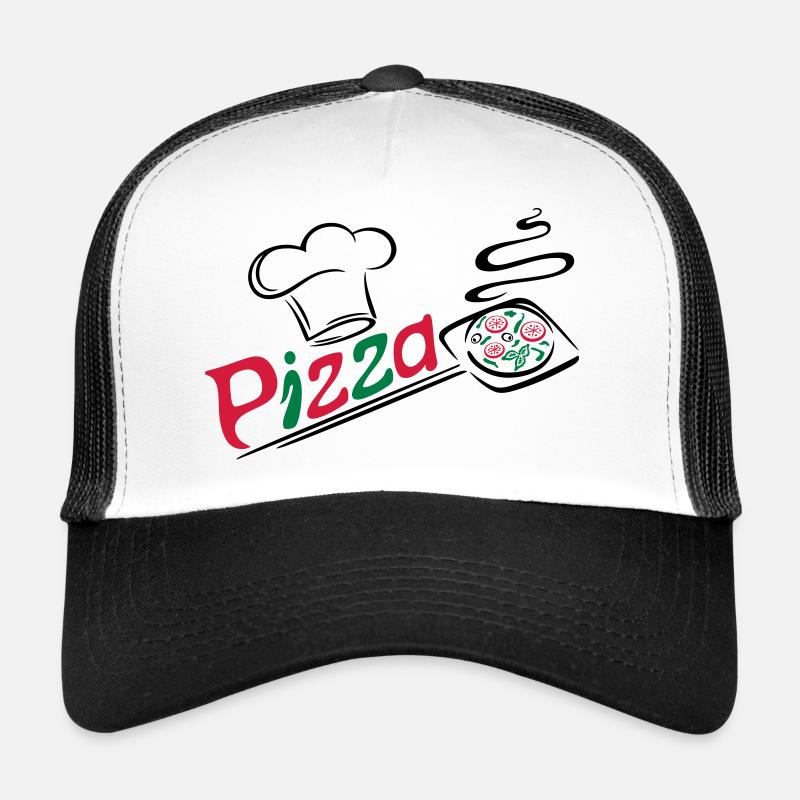 Pizza Bäcker mit Kochmütze, chef hat - Trucker Cap - Weiß/Schwarz
