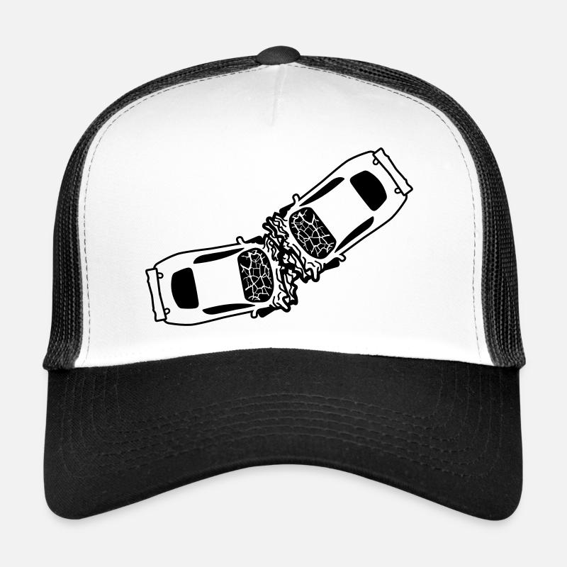 2 cars accident crash total damage crushes dents b Trucker Cap
