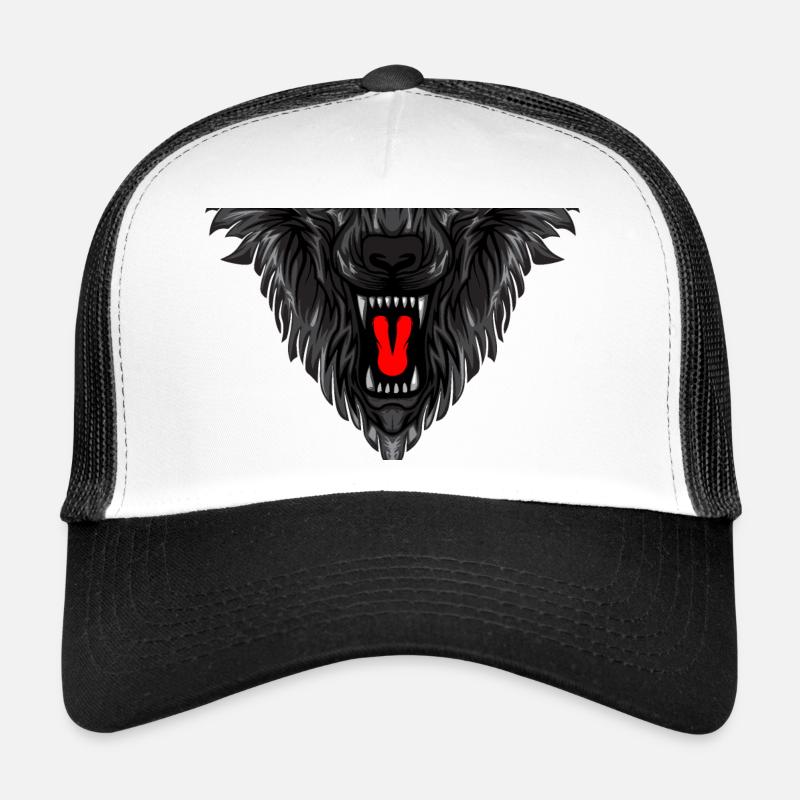 Detaillierter Wolfsgesicht-Print - Trucker Cap - Weiß/Schwarz