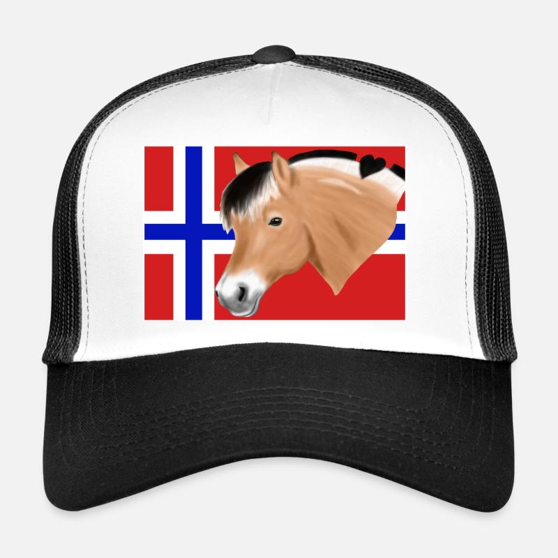 Norwegian horse with flag - Trucker Cap - white/black