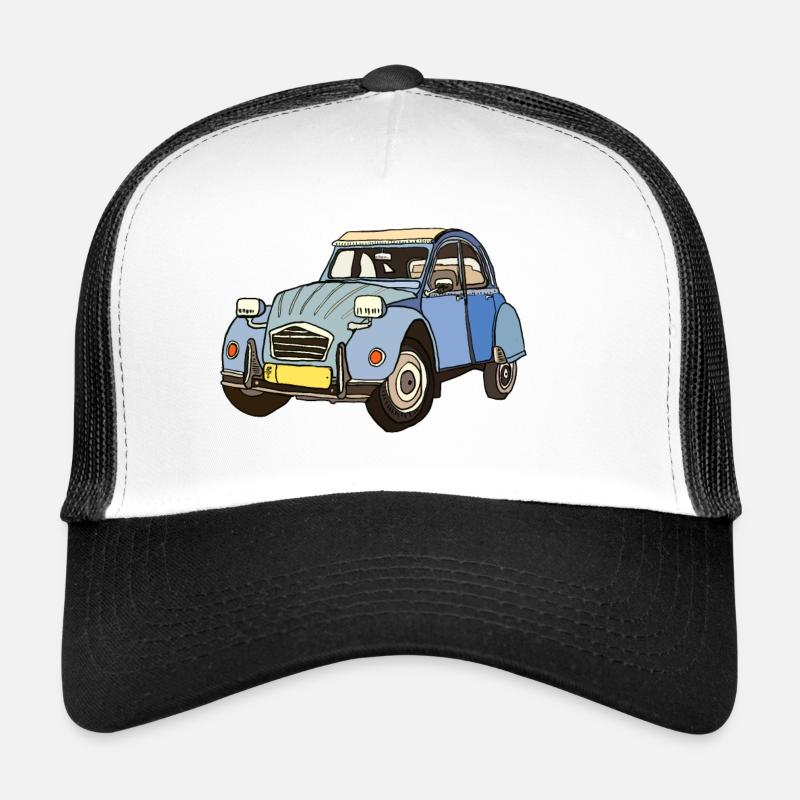 Blaues Vintage Auto Cartoon - Trucker Cap - Weiß/Schwarz