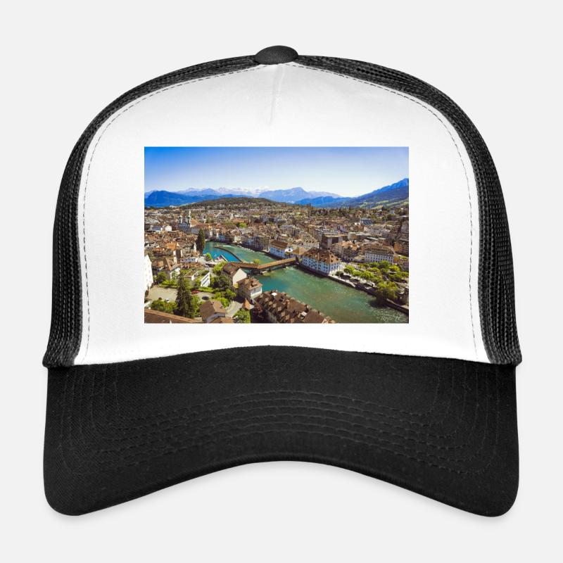 Aussicht vom Männliturm auf Luzern - Trucker Cap - Weiß/Schwarz