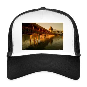 Vintage Chapel Bridge with Pilatus Poster - Trucker Cap - white/black - Front
