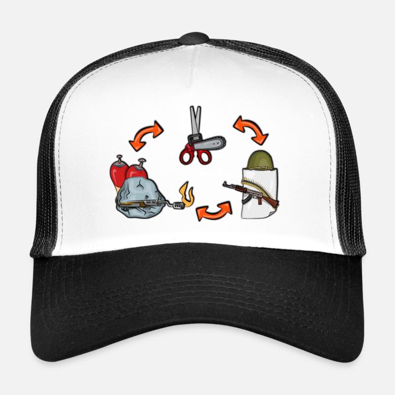 Schere, Stein, Papier Rock, Paper, Scissors - Trucker Cap - Weiß/Schwarz