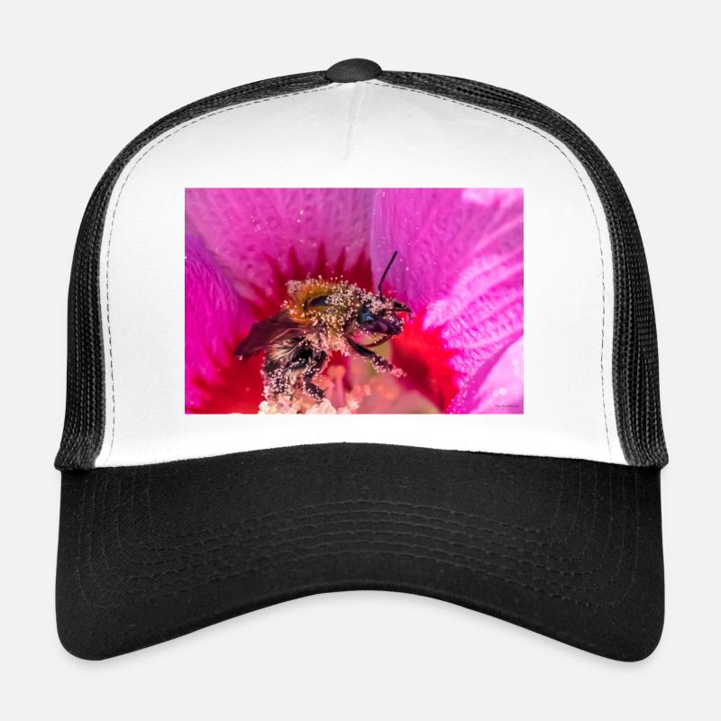 Hummel beim Blütenstaub sammeln - Trucker Cap - Weiß/Schwarz