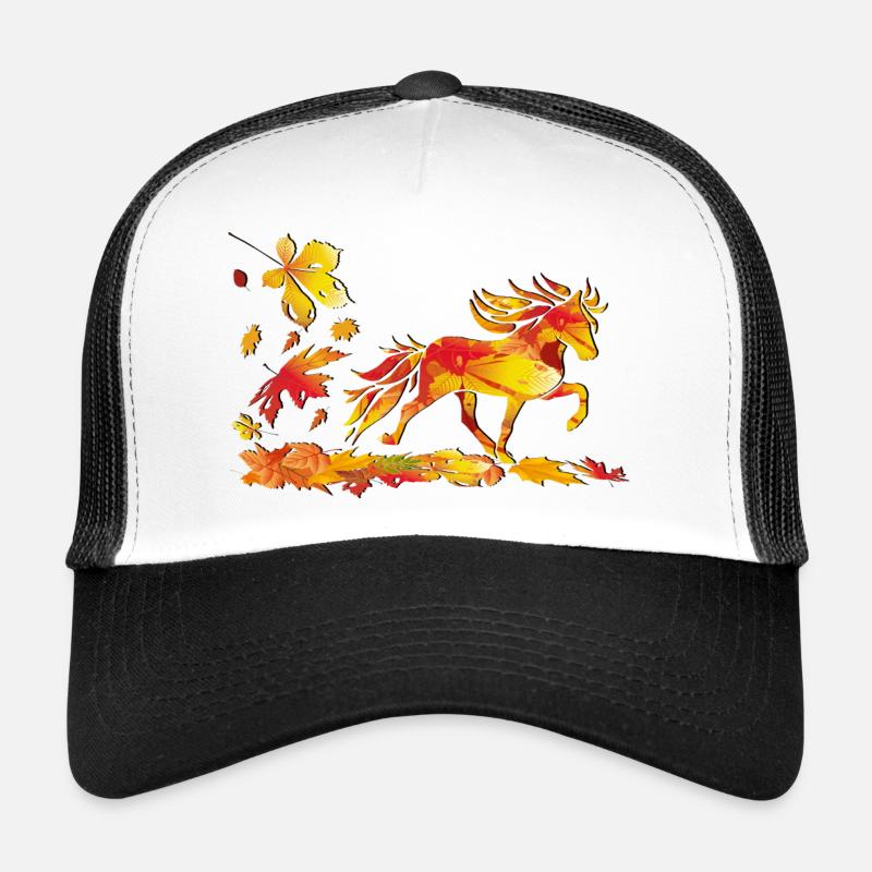 Herbstpferd aus Blattkunst - Trucker Cap - Weiß/Schwarz