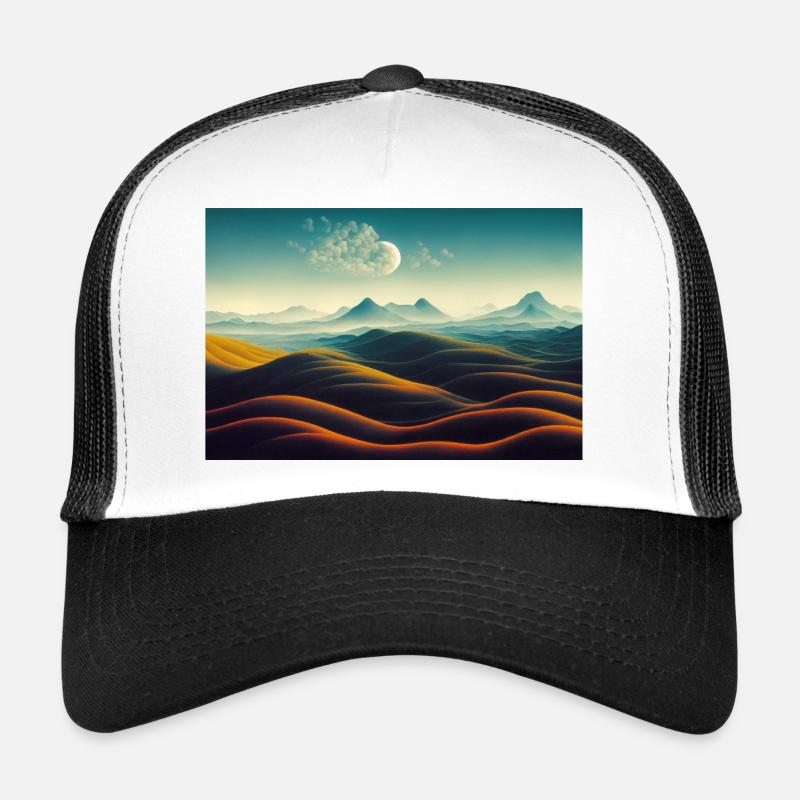 Desert mountains landscape with the moon Trucker Cap