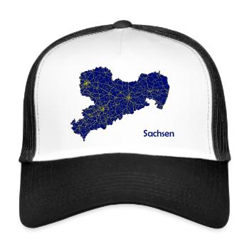 Bundeslandkarte Sachsen Straßenkarte - Trucker Cap - Weiß/Schwarz - Vorne