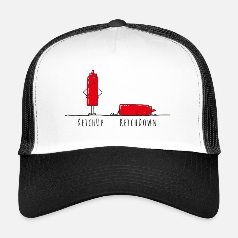 Ketchup - Ketchdown, Wortspiel - Trucker Cap - Weiß/Schwarz