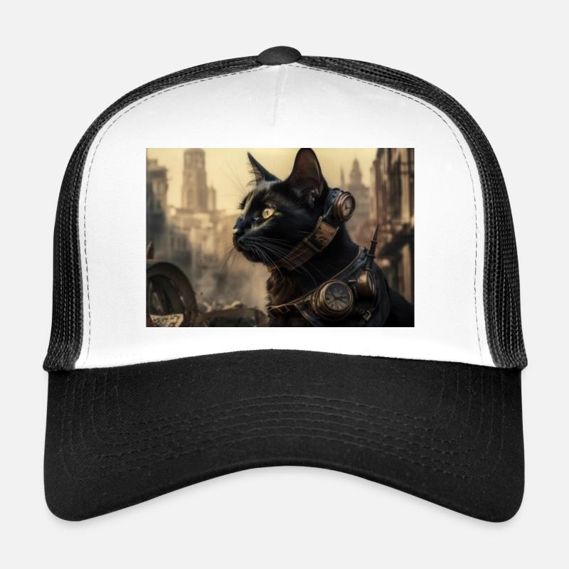 Noir chat 8 - Casquette trucker  - blanc/noir