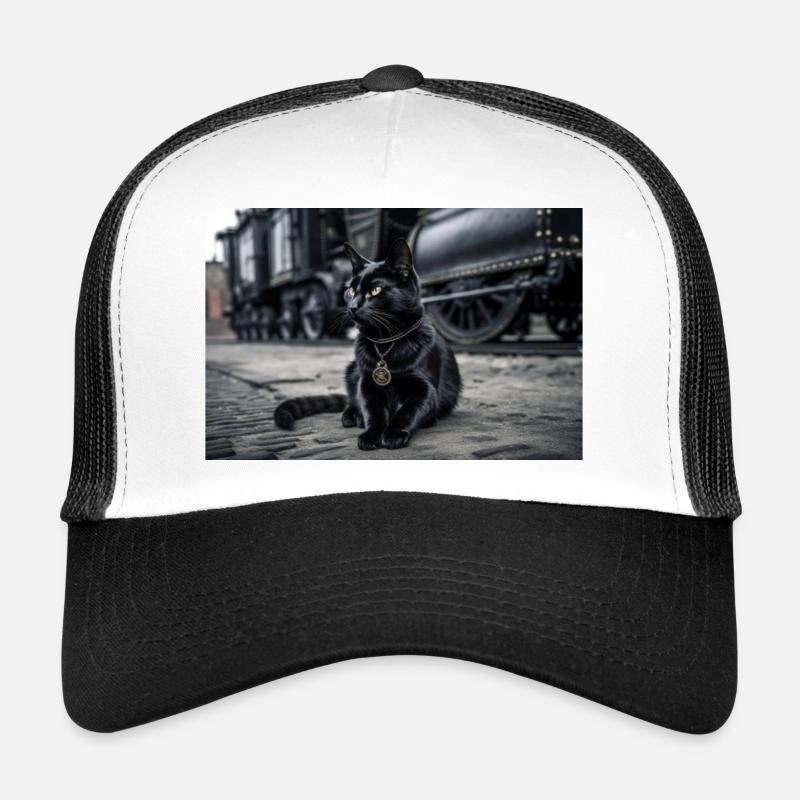 Noir chat 6 - Casquette trucker  - blanc/noir