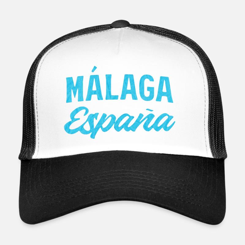 Málaga España Blaues Script-Design - Trucker Cap - Weiß/Schwarz