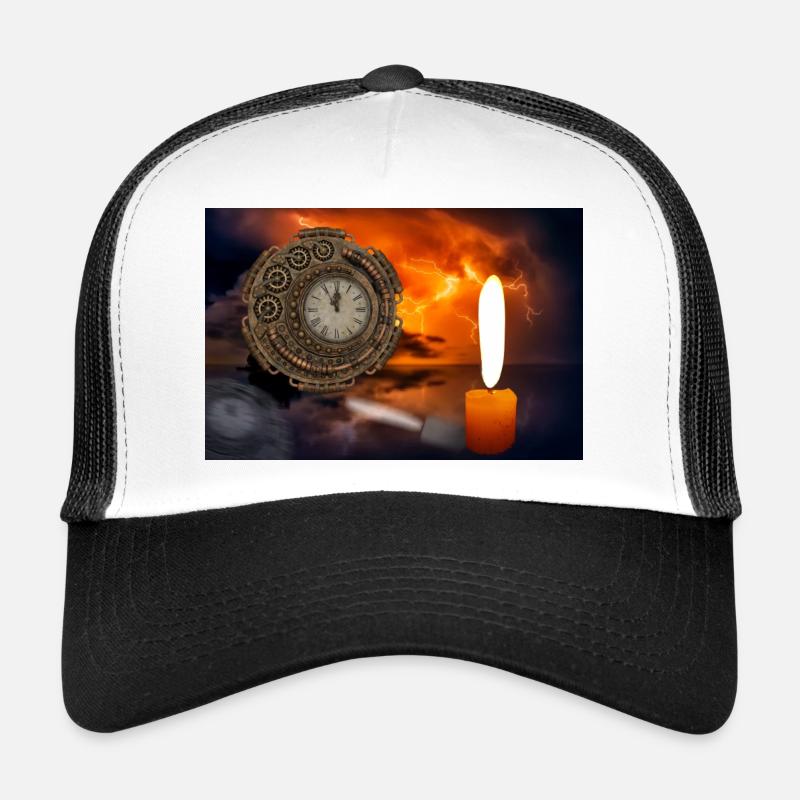 Une horloge éclairée par des bougies. - Casquette trucker  - blanc/noir