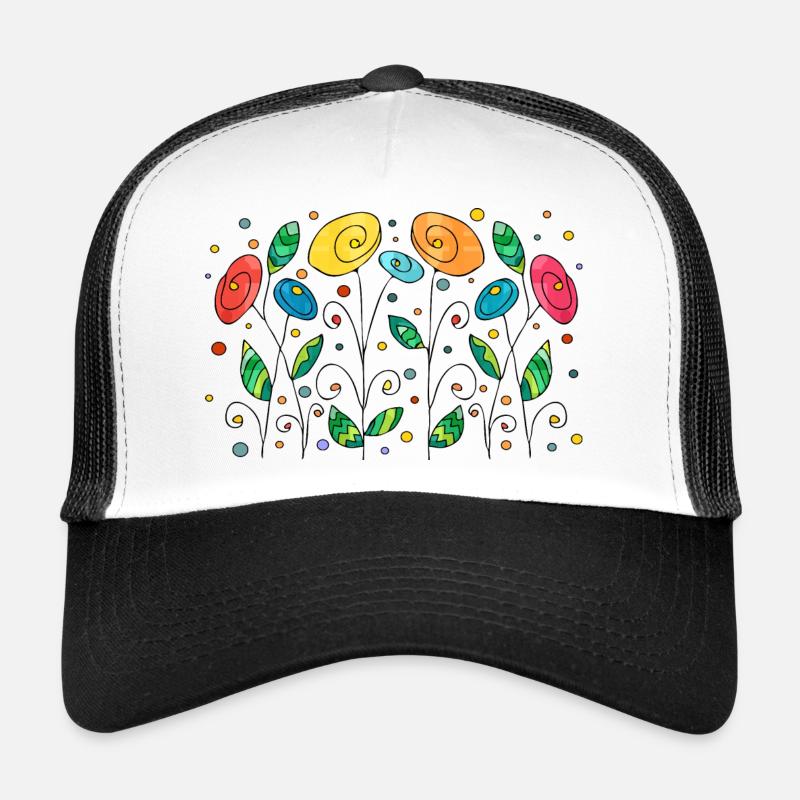 Blumen - Trucker Cap - Weiß/Schwarz