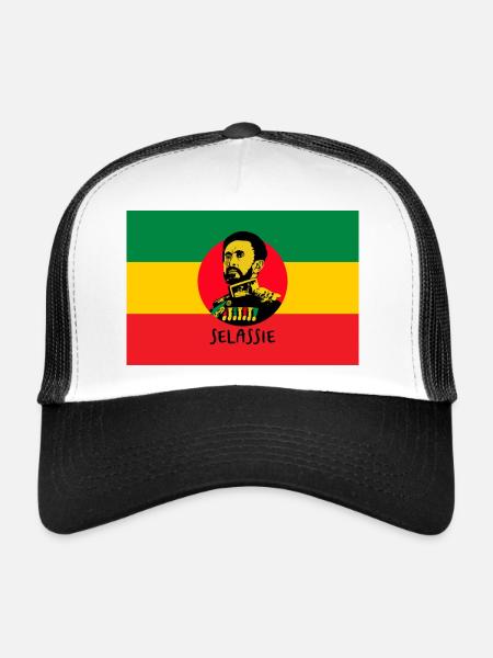 REGGAE FLAG - HAILE SELASSIE - JAH RASTAFARI - Trucker Cap - white/black - Front