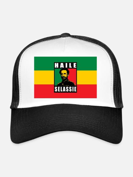 REGGAE RASTA FLAG - SELASSIE I - JAH RASTAFARI - Trucker Cap - white/black - Front