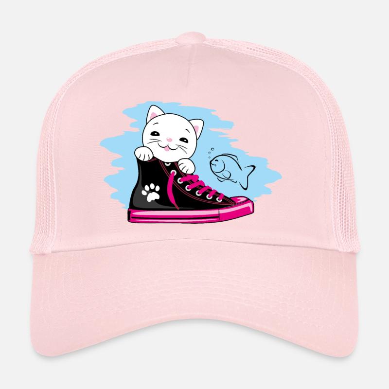 Drôle de chaton blanc sortant d’une basket Casquette trucker 