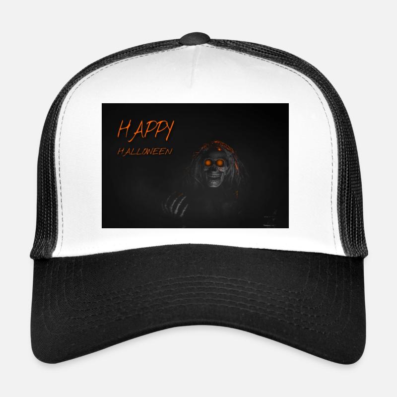 Orange Halloween Skull Glow - Trucker Cap - white/black