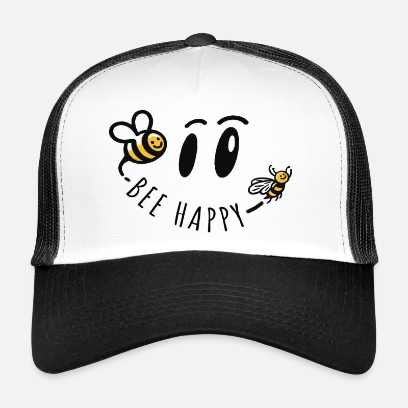 bee happy biene positiver spruch glück - Trucker Cap - Weiß/Schwarz