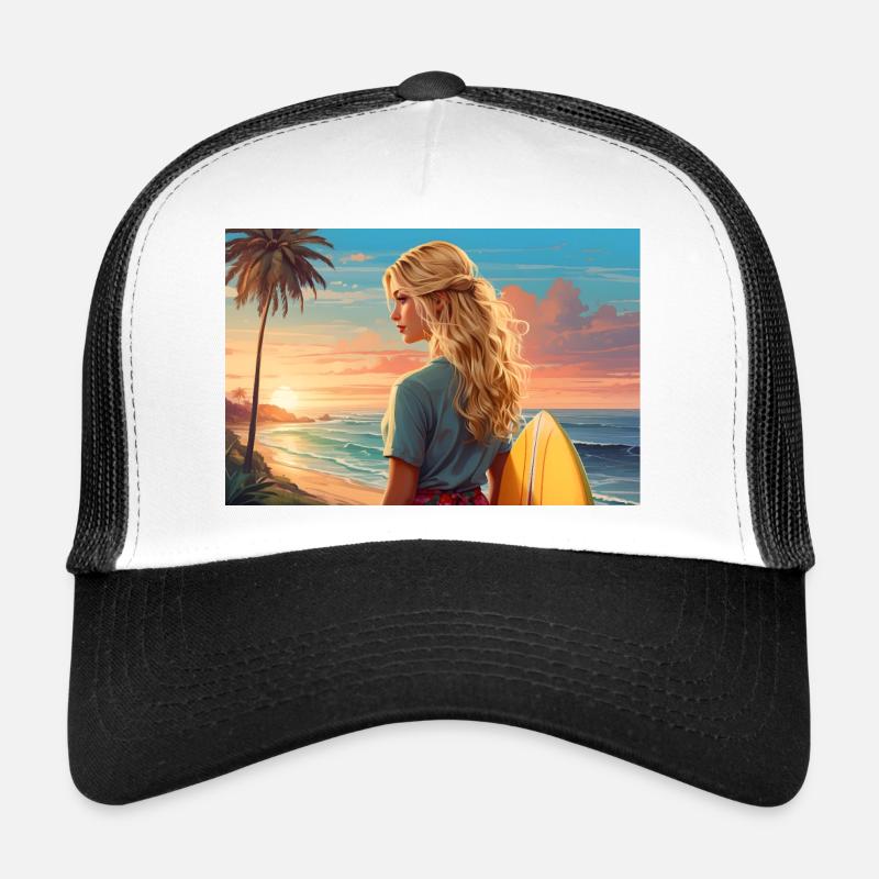 Fille surfeuse - Casquette trucker  - blanc/noir