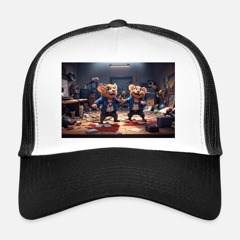 2 amis rats dans un studio de musique désordonné - Casquette trucker - blanc/noir