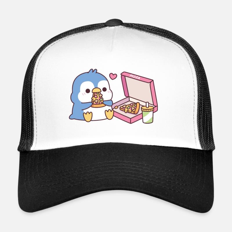 Cute Blue Penguin Loves Eating Pizza Trucker Cap