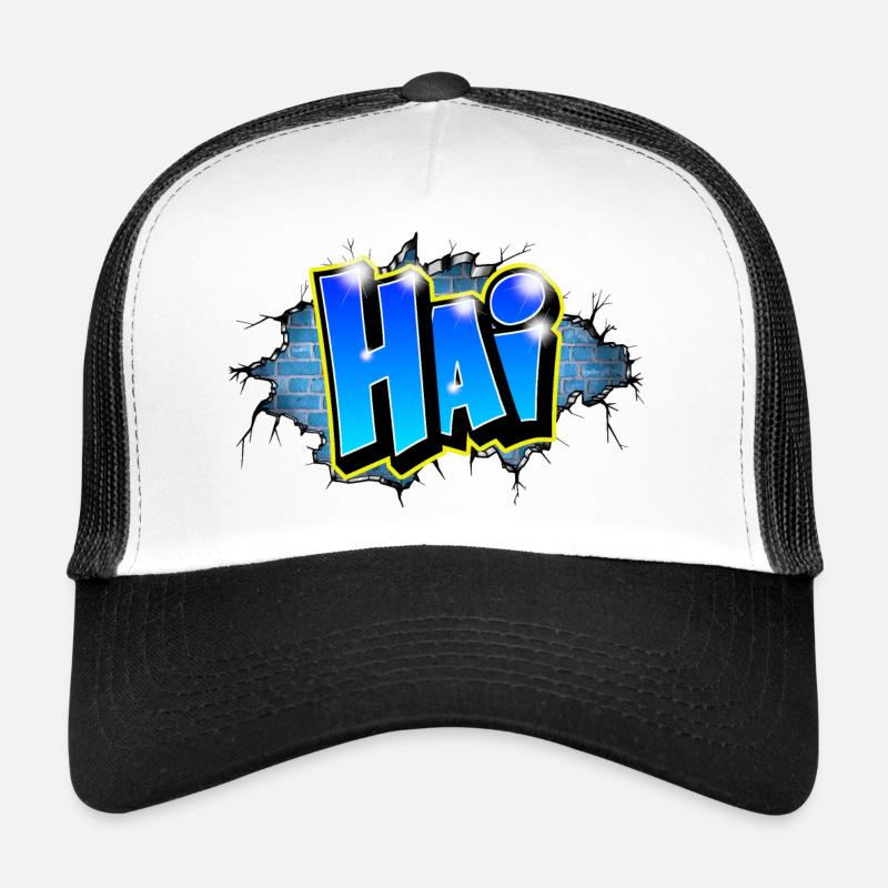 Graffiti HAI Blaue Ziegel Risse Trucker Cap