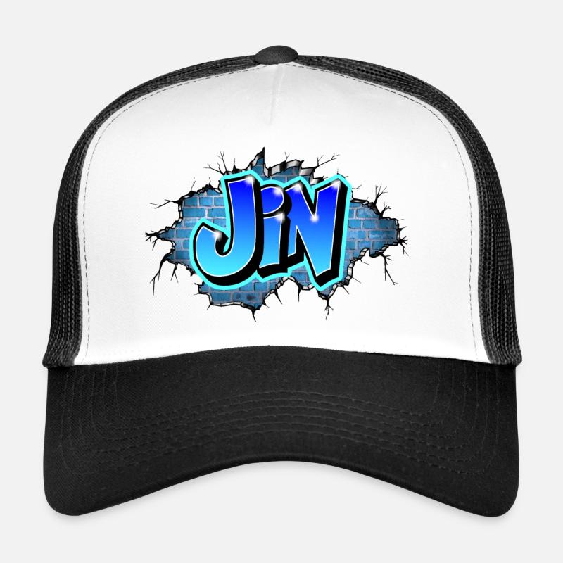 Graffiti Jin Wall Cracks Blue Bricks - Trucker Cap - white/black