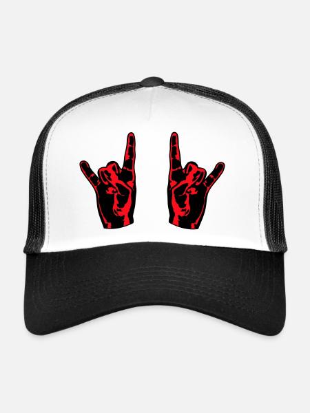 Two Heavy Metal Hard Rock Horns Finger Hand Gesture - Trucker Cap - white/black - Front