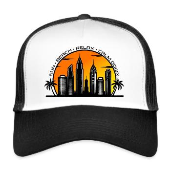 Strand - sun relax und calm down - Trucker Cap - Weiß/Schwarz - Vorne